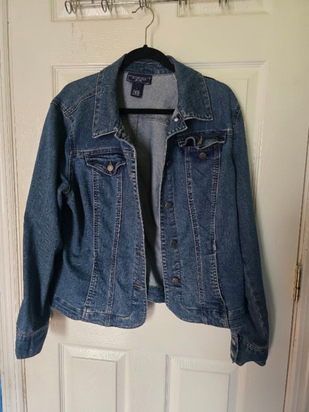 Charter Club Jean Shop Denim Jacket Women’s Large Stretch Blue 4 Pocket